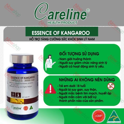 Viên uống tăng cường sinh lý nam Careline Essence Of Kangaroo 30000max giúp bổ thận tráng dương Hộp 60 viên