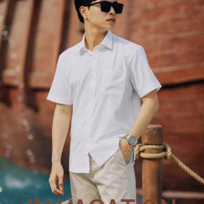Áo sơ mi nam Khatoco tay ngắn lai bằng