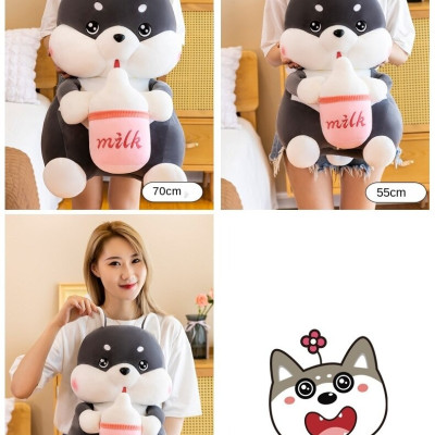 Gấu bông chó Husky ôm bình sữa siêu dễ thương – Quà tặng thú nhồi bông chó má phệ bú bình – Size từ 50 cm đến 80 cm – Gối ôm chó Husky milk cho bé ngủ ngon