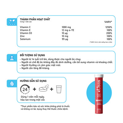 Combo Thực phẩm bảo vệ sức khỏe KUDOS IMMUNITY BOOST EXTRA STRENGTH + KUDOS DAILY VITAMINS PLUS BIOTIN & GINSENG (20 viên/ Tuýp)