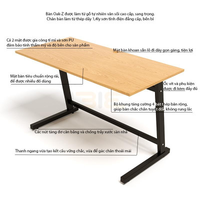 Bàn OakZ Vân Sồi Chân Đen IBIE TOOAZO12B