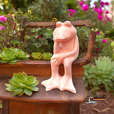 Tượng Ếch Gốm Đất Nung Chống Cằm- Tượng Trang Trí Sân Vườn - Tiểu Cảnh