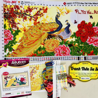 Tranh thêu chữ thập Phu thê viên mãn AL53420, kích thước 84 x 47 cm