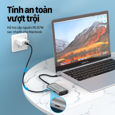 Bộ chuyển đổi Type-C sang VGA + HDMI + 3 cổng USB 3.0 + Sạc Type-C PD 87W Vention TGSHB (6 in 1) - hàng chính hãng