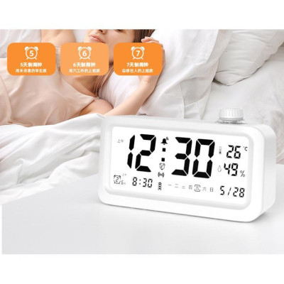 [ Tặng kèm pin ] Đồng hồ Báo thức Thông minh decor ánh sáng Đèn ngủ - Tích hợp Nhiệt kế ,Độ ẩm kế Đa năng