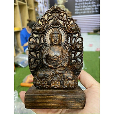 Tượng phật A Di Đà phong thủy gỗ trầm hương sánh chìm tự nhiên cầu bình an, may mắn, sức khoẻ và tài lộc để bàn làm việc