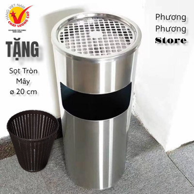 Thùng rác inox gạt tàn A35-A  ( Tặng sọt tròn mây )