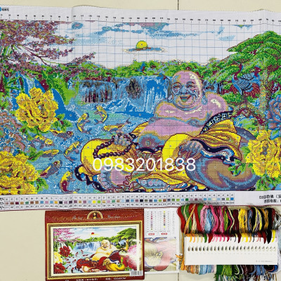 Tranh thêu chữ thập Phật di lặc E8, kích thước 100 x 60 cm