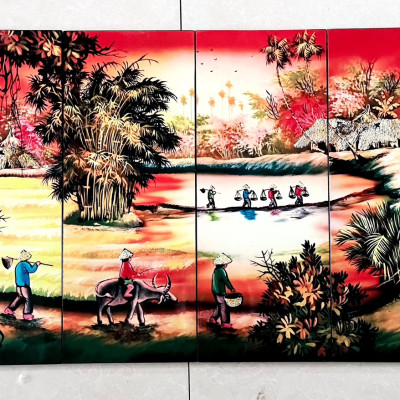 Bộ Tranh sơn mài 4 tấm - ĐỒNG QUÊ / PHỐ CỔ VIỆT NAM - Size 50x80 cm / 60x120 cm