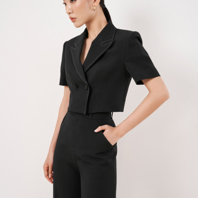 Set áo blazer croptop & quần suông ống loe AVERY thiết kế cao cấp WHITE CHIC