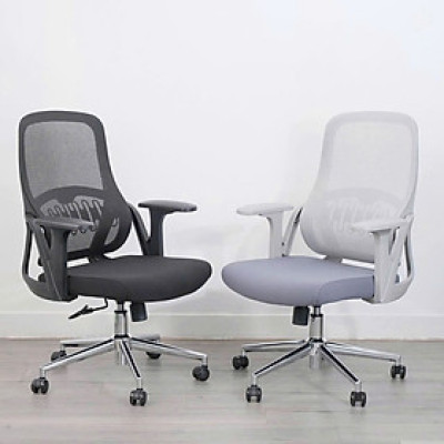 Ghế làm việc dành cho nhân viên màu xám CE4561-2M Nội thất Capta Lưng lưới nệm vải màu xám chân xoay thép mạ chrome nâng hạ gật gù Offical Chair HCM