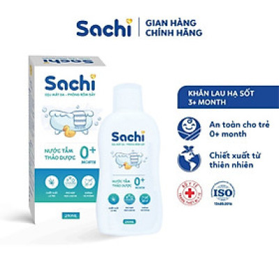 Nước Tắm Thảo Dược An Toàn Cho Bé SACHI Hộp 10 Gói x 10ml Làm Sạch Nhẹ Nhàng Diu Mát Da, Ngăn Ngừa Mảng Bám Da Đầu