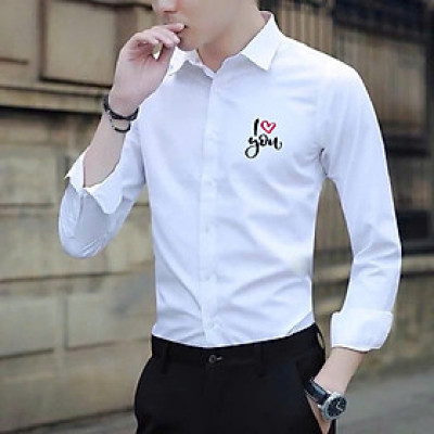 Áo Sơ Mi Dài Tay In Hình “Chữ Love” Phối Cổ Bên Trái Vải Lụa Mềm Mịn Sang Trọng Thanh Lịch Menswear Có Cổ Shirt Kate