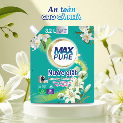 Túi nước giặt Maxpure Hương Lily Hy Lạp 3,2L - TẶNG 1 dây 10 gói nước xả hương CoCo