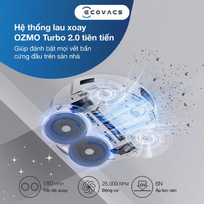 Robot Hút Bụi Lau Nhà Ecovacs T20E Omni 2024 Lực Hút 7.100 Pa, Giặt Nước Nóng - Hàng Chính Hãng