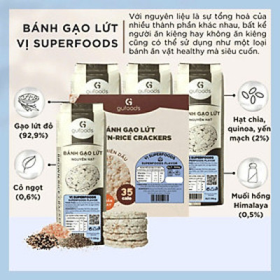 [Vị Superfoods] - Bánh Gạo Lứt GUfoods 170g Mix Siêu Hạt Chia + Quinoa + Yến Mạch - Ăn Kiêng, Tập Gym, Thực Dưỡng, Ăn Vặt Healthy, Không Chiên Dầu