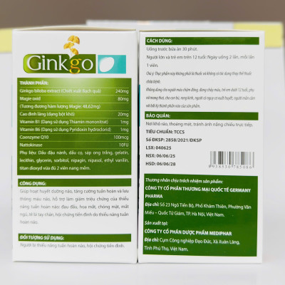 Viên uống bổ não Ginkgo Biloba tăng cường trí nhớ, giảm đau đầu, tăng lưu thông máu não - Hộp 100 viên
