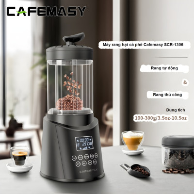Máy rang hạt cà phê công nghệ gia nhiệt không khí chuyên nghiệp. Thương hiệu Mỹ cao cấp Cafemasy SCR-306. Hàng chính hãng