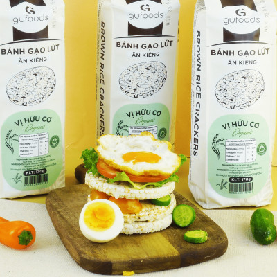Bánh gạo lứt Hữu cơ GUfoods - Thành phần gạo lứt organic, Không đường, Không chiên dầu, Lành mạnh, Phù hợp Eat clean, Ăn vặt healthy, Thực dưỡng, Tập gym, Thuần chay