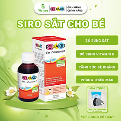 Siro Bổ Sung Sắt Và Vitamin Nhóm B Cho Bé Pediakid Fer + Vitamines B Giúp Tăng Tạo Máu, Kích Thích Thèm Ăn (Chai 125ml)