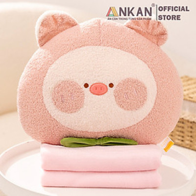 Bộ Chăn Gối Văn Phòng 3 Trong 1 Kiểu Heo Dễ Thương - Màu Hồng Phấn Siêu Đẹp Dùng Để Đi Du Lịch, Xem TV Và Tặng Người Yêu