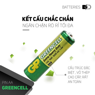 Vỉ 4 Pin Tiểu GP Greencell Extra Heavy Duty AA 1.5V - GP 15G-2U4
