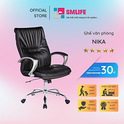Ghế văn phòng chân xoay lưng trung bọc da SMLIFE Nika