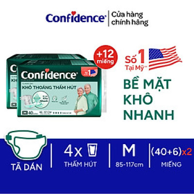 [Tặng thêm tã] Tã dán người lớn Confidence Classic Day Khô Thoáng Thấm Hút M/L 40+6 miếng