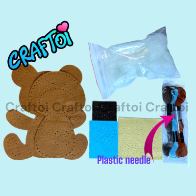 KIM NHỰA Bộ Thủ Công Trẻ Tự Làm Thú Bông 5+ BEAR MISHA Craftoi Felt Sewing toy prepunched holes plastic needle
