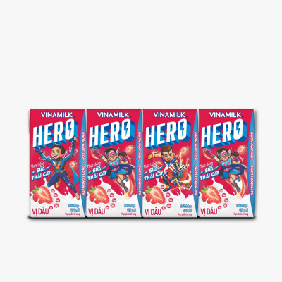 Thức uống sữa trái cây vị dâu Vinamilk Hero - Thùng 48 hộp 110ml