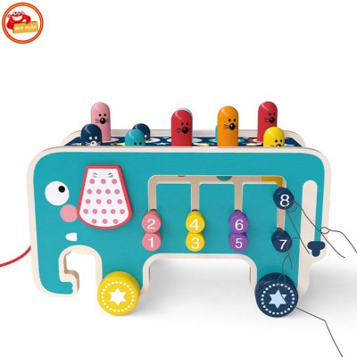 Đồ chơi xe kéo đập chuột hình chú voi dễ thương bằng gỗ