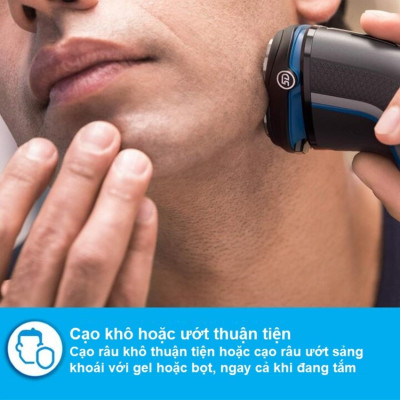 Máy cạo râu khô và ướt cao cấp thương hiệu Philips S3206/09 Series 3000 tích hợp cạo mai - Hàng Nhập Khẩu