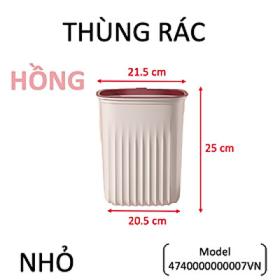 Thùng rác, thùng rác nhựa, chất liêu nhựa dẻo - Chịu lực tốt - Có vòng cố định túi rác - Thay túi rác dễ dàng - Màu hồng