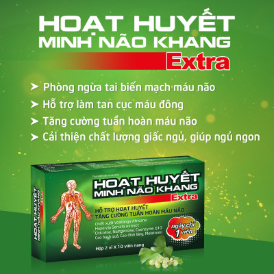 Hoạt Huyết Minh Não Khang Extra Hỗ Trợ Hoạt Huyết, tăng Cường Tuần Hoàn Máu Não Hộp 2 Vỉ x 10 Viên Nang