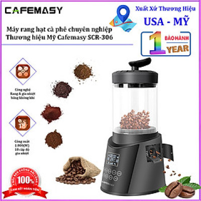 Máy rang hạt cà phê công nghệ gia nhiệt không khí chuyên nghiệp. Thương hiệu Mỹ cao cấp Cafemasy SCR-306. Hàng chính hãng