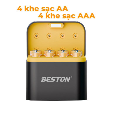 Sạc pin Beston AA AAA M7037 1.5V dùng cho pin 2A 3A 8 khe, cổng USB-C, sạc nhanh tự ngắt thông minh