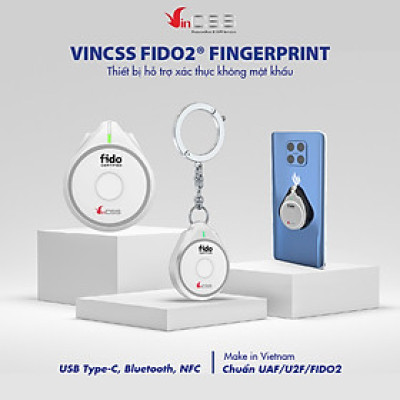 Khóa bảo mật VinCSS FiDO2® Fingerprint (NFC/Bluetooth/USB-C) - Multi Factor authentication (MFA) - Security Key and passkey - Chuẩn FIDO2 - Bảo vệ tài khoản online -  Hàng chính hãng