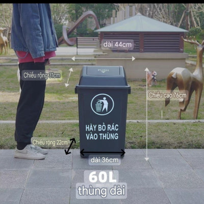 Thùng Rác nắp lật 60L nhựa HDPE cao cấp – Thùng rác lật công nghiệp 60L bền bỉ, chịu lực tốt, chống va đập và ăn mòn hóa chất.