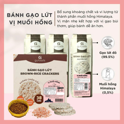 [Vị Muối Hồng] - Bánh Gạo Lứt Ăn Kiêng GUfoods 170g - Tập Gym, Giảm Cân, Thực Dưỡng, Eat Clean, Ăn Vặt Healthy, Ăn Chay, Ăn Kiêng, Ăn Vặt, Tốt Cho Sức Khỏe