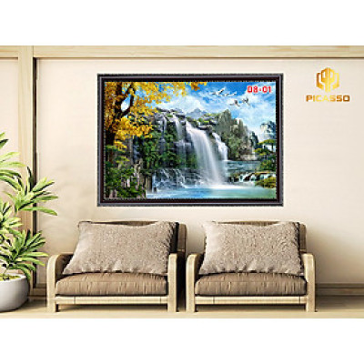Tranh kính cường lực D801 Sơn Thủy Hữu Tình ( kt100x140cm)