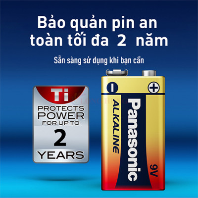 Vỉ Pin kiềm Panasonic Alkaline 9V 6LR61T/1B-V (1 viên/5 viên) - Hàng chính hãng