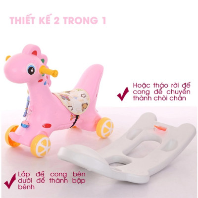 Ngựa bập bênh kết hợp xe chòi chân có nhạc cho bé 