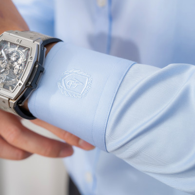 Áo sơ mi nam dài tay ALIGRO chất liệu 100% cotton  , cổ bẻ dáng ôm chống nhăn Blue ALGS212