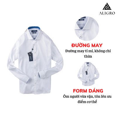 ÁO SƠ MI NAM TRẮNG DÀI TAY PHỐI CỔ XANH ALIGRO DÁNG SLIMFIT MÃ ALGS195