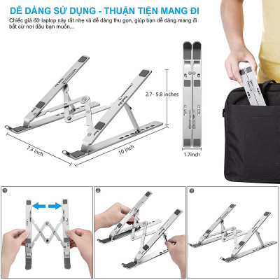 Giá Đỡ cho Laptop Hợp Kim Nhôm Cao Cấp Dễ Dàng Gấp Gọn, Giúp Tản Nhiệt Laptop, Macbook, Máy Tính Xách Tay - 07 Nấc Điều Chỉnh Góc Độ - Hàng Chính Hãng