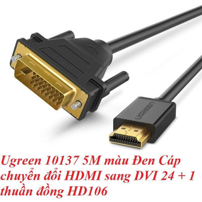 Ugreen UG10137HD106TK 5M màu Đen Cáp chuyển đổi HDMI sang DVI 24 + 1 thuần đồng - HÀNG CHÍNH HÃNG
