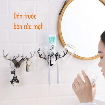 Móc dán tường treo đồ đa năng treo quần áo mũ chìa khóa decor trang trí nhà hình đầu nai sừng hươu