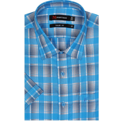 Áo sơ mi nam KHATOCO ngắn tay kẻ caro A1MN438T2-CNCR166-2410-N