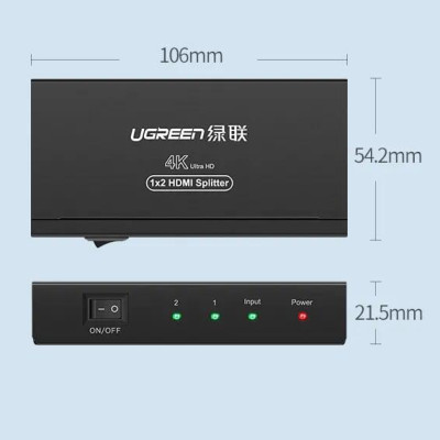 Ugreen UG4020140201TK Màu Đen Bộ chia HDMI 1 ra 2 hỗ trợ phân giải FULL HD - HÀNG CHÍNH HÃNG