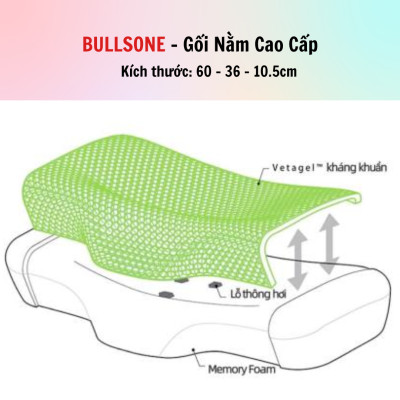 Gối đầu cao cấp  Bullsone Hàn Quốc HQGD04 chất liệu Aircell Vetagel - Hàng Chính Hãng